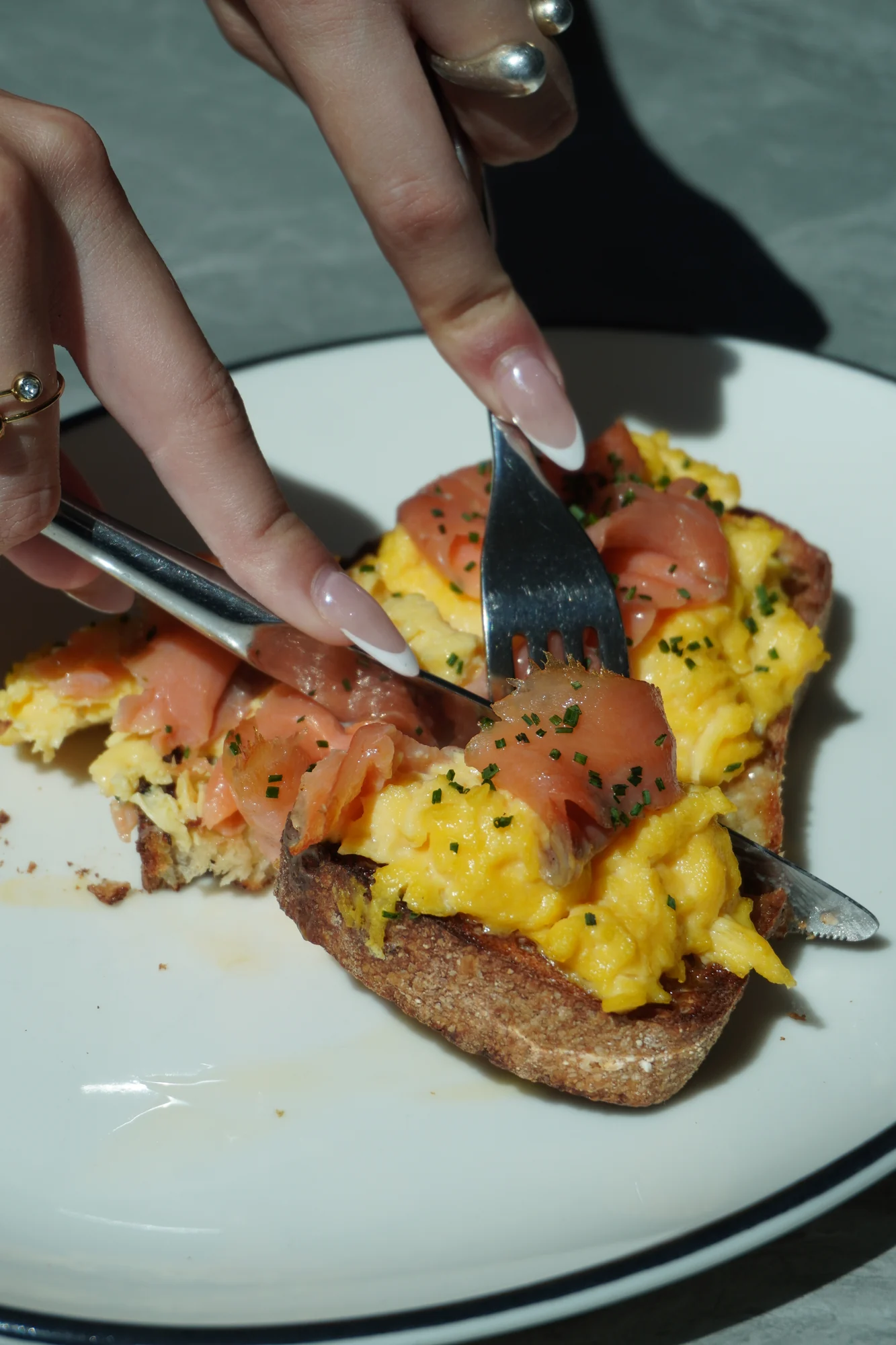Smoked salmon and scrambled eggs on toast at Black Rabbit