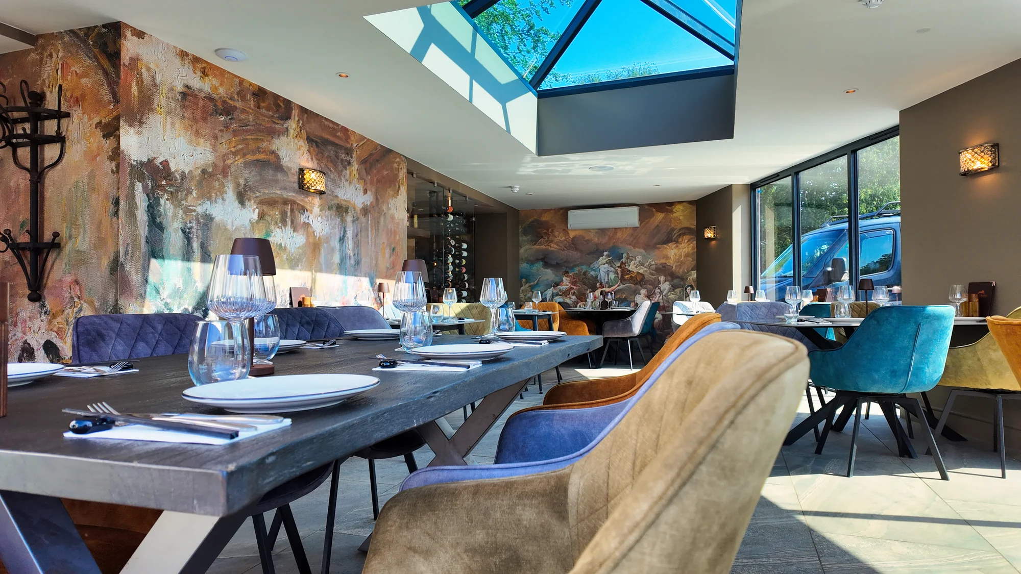 The dining room prepared for Sunday service at Black Rabbit
