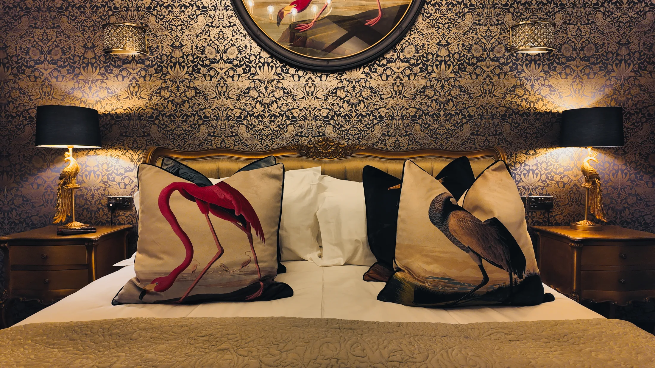 Louis XIV bed with bird cushions