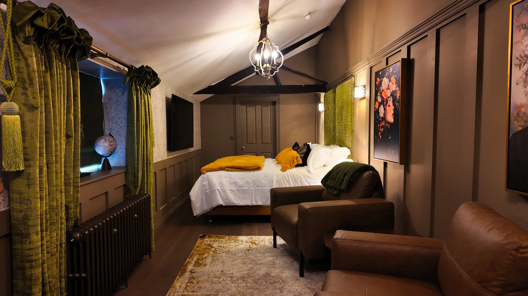 The Burrow bedroom and seating area