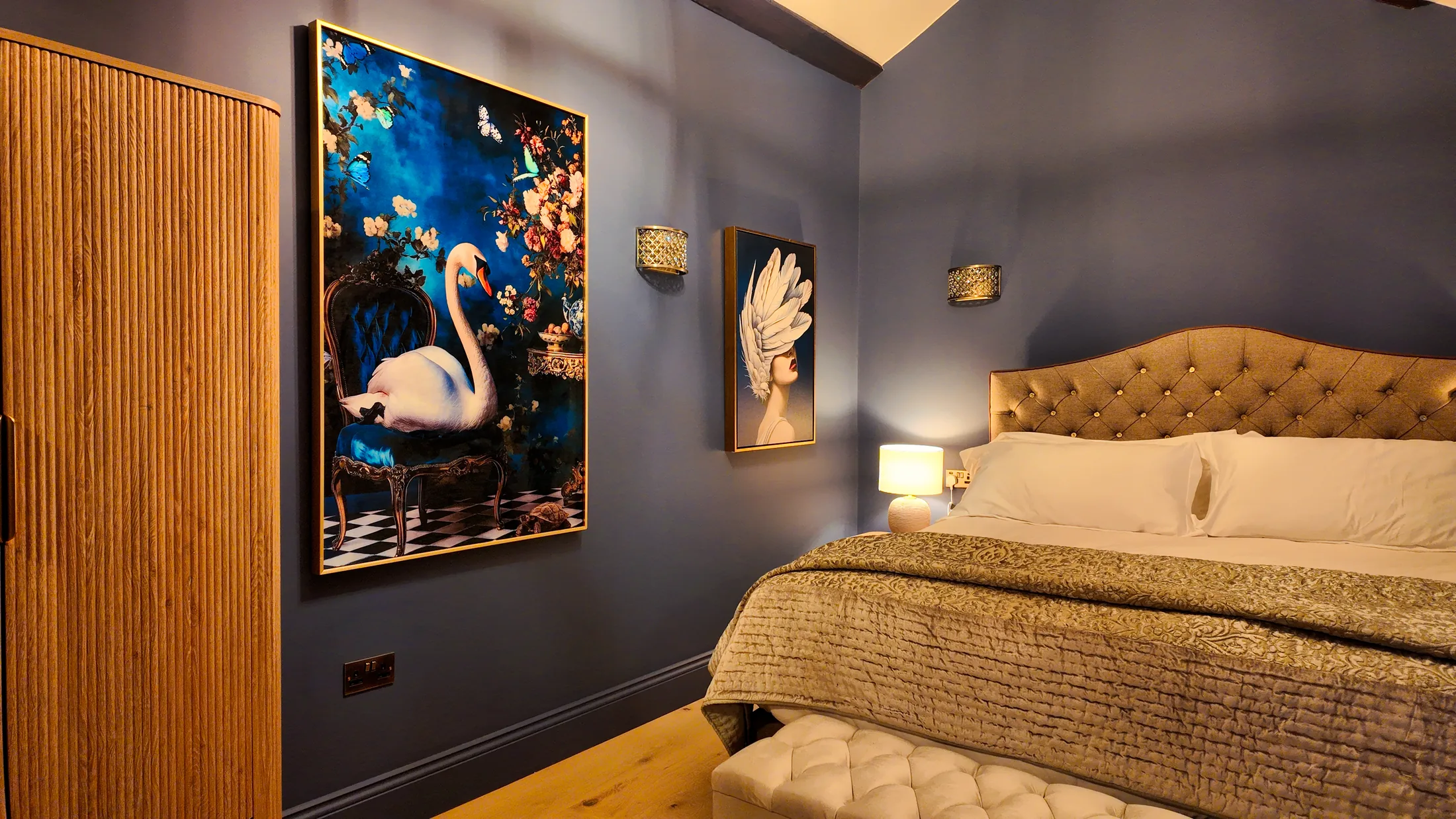 Yarrow Suite bed and swan artwork
