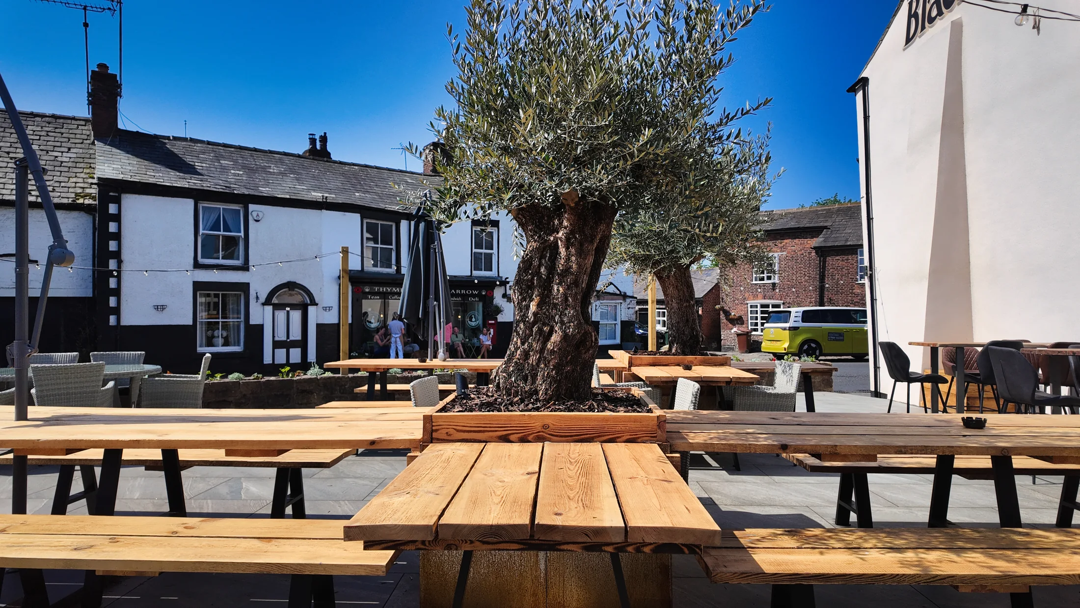 The historic Black Rabbit building and terrace in Croston